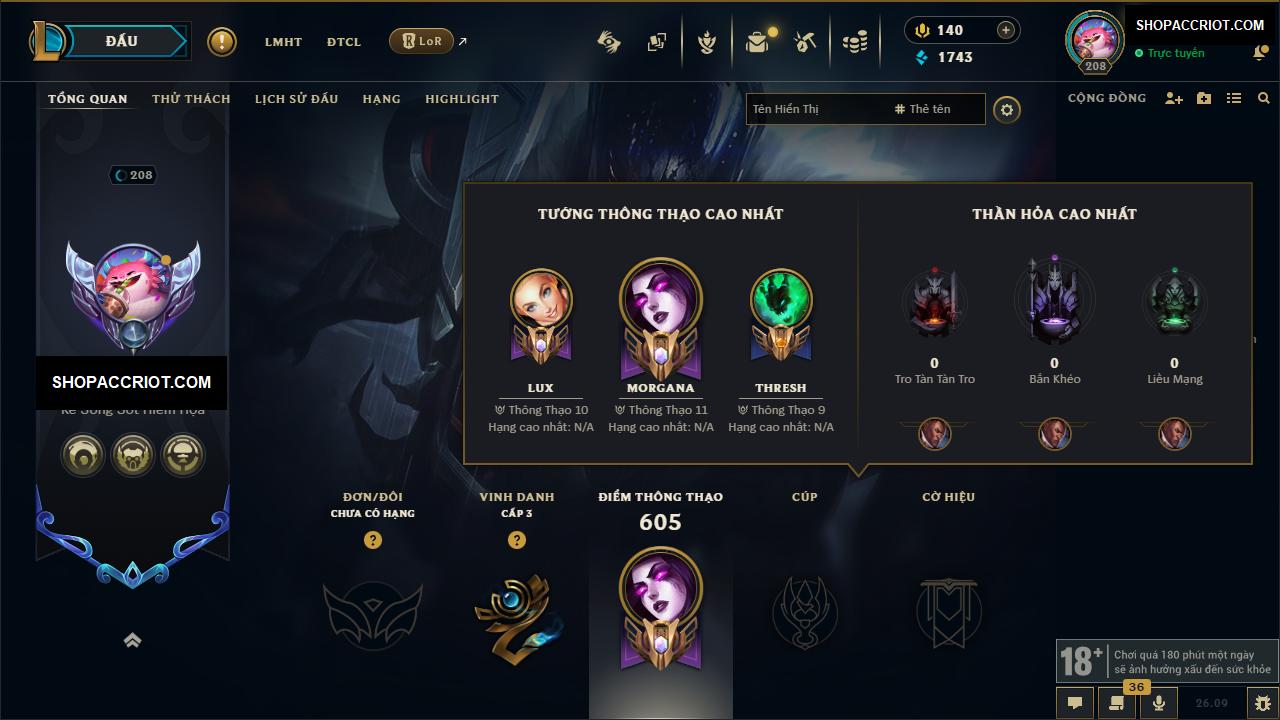 Acc Liên Minh Huyền Thoại mã số 9709